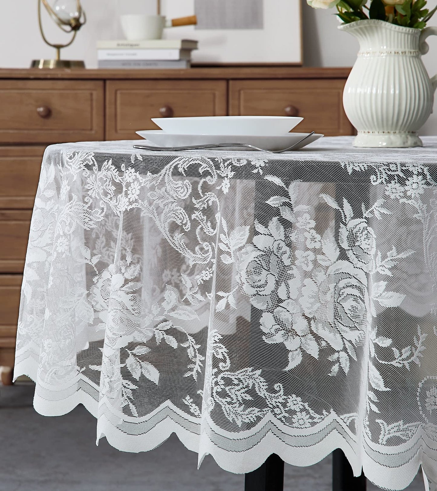 Warm Home Designs 60 x 120 Gold Rectangle Lace Tablecloth. LTC Linen 120 | Golden Rectangle Tablecloth with English Rose Design. Rustic Rectangular Tablecloth or Dining Table Cover for 10-12 Guests.
