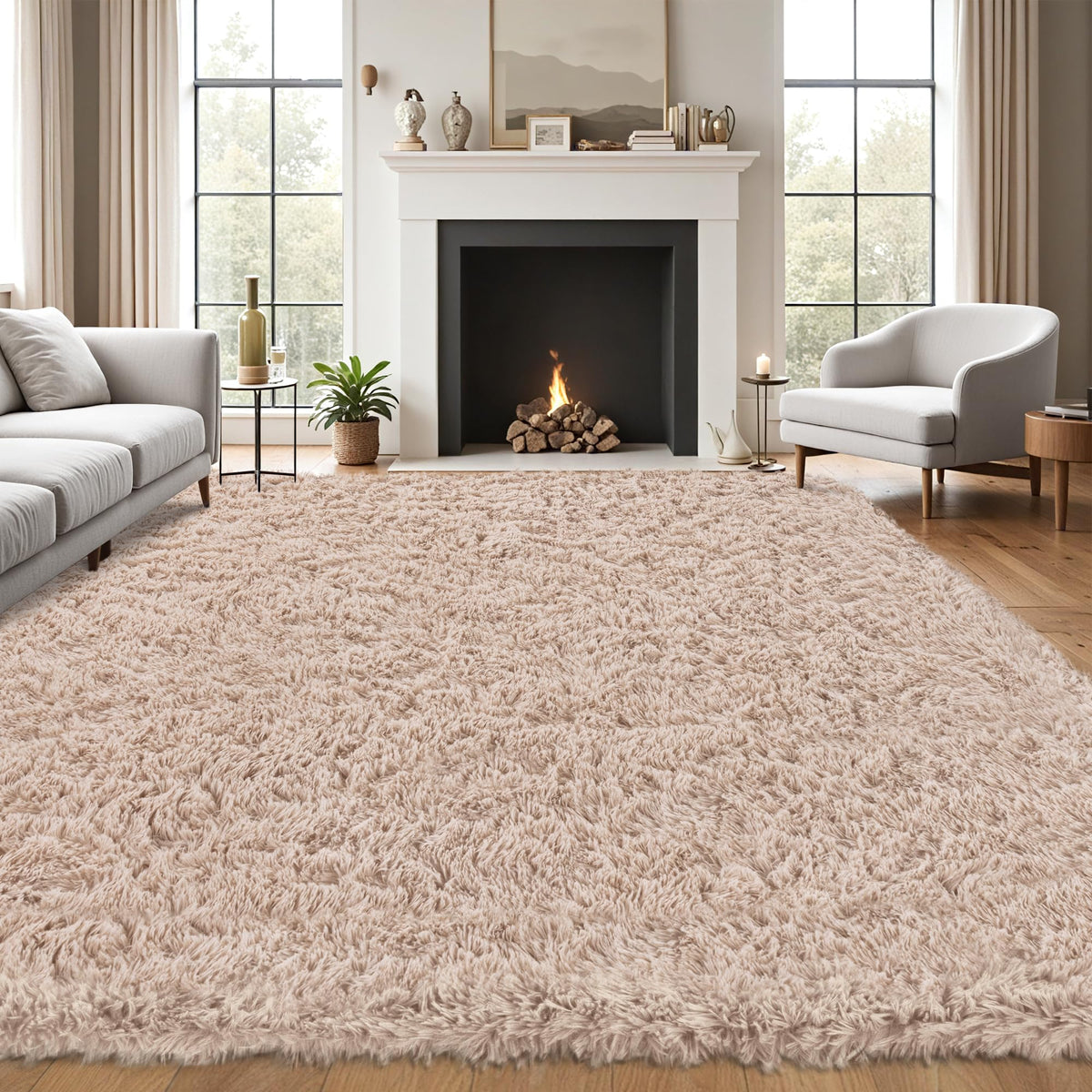 8x10 Area Rug for Living Room,Black Fluffy Shag Non-Slip Bedroom Rugs | Ultra Soft Large Fuzzy Plush Indoor Carpet，Washable Rugs for Bedroom Kids Nursery Office Dorm Modern Decor