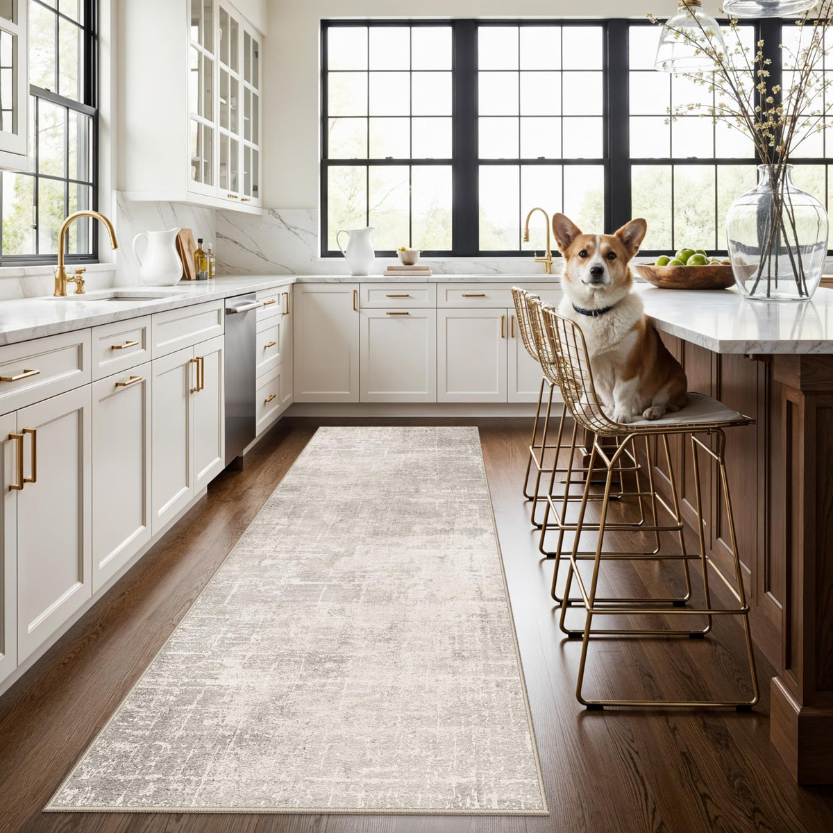 2x6 Hallway Washable Runner Rug : Vintage Soft Kitchen Laundry Runner with Non Slip Backing Farmhouse Entryway Living Room Floor Mat Stain Resistant Carpet for Bedroom Bathroom Distressed Beside Rug
