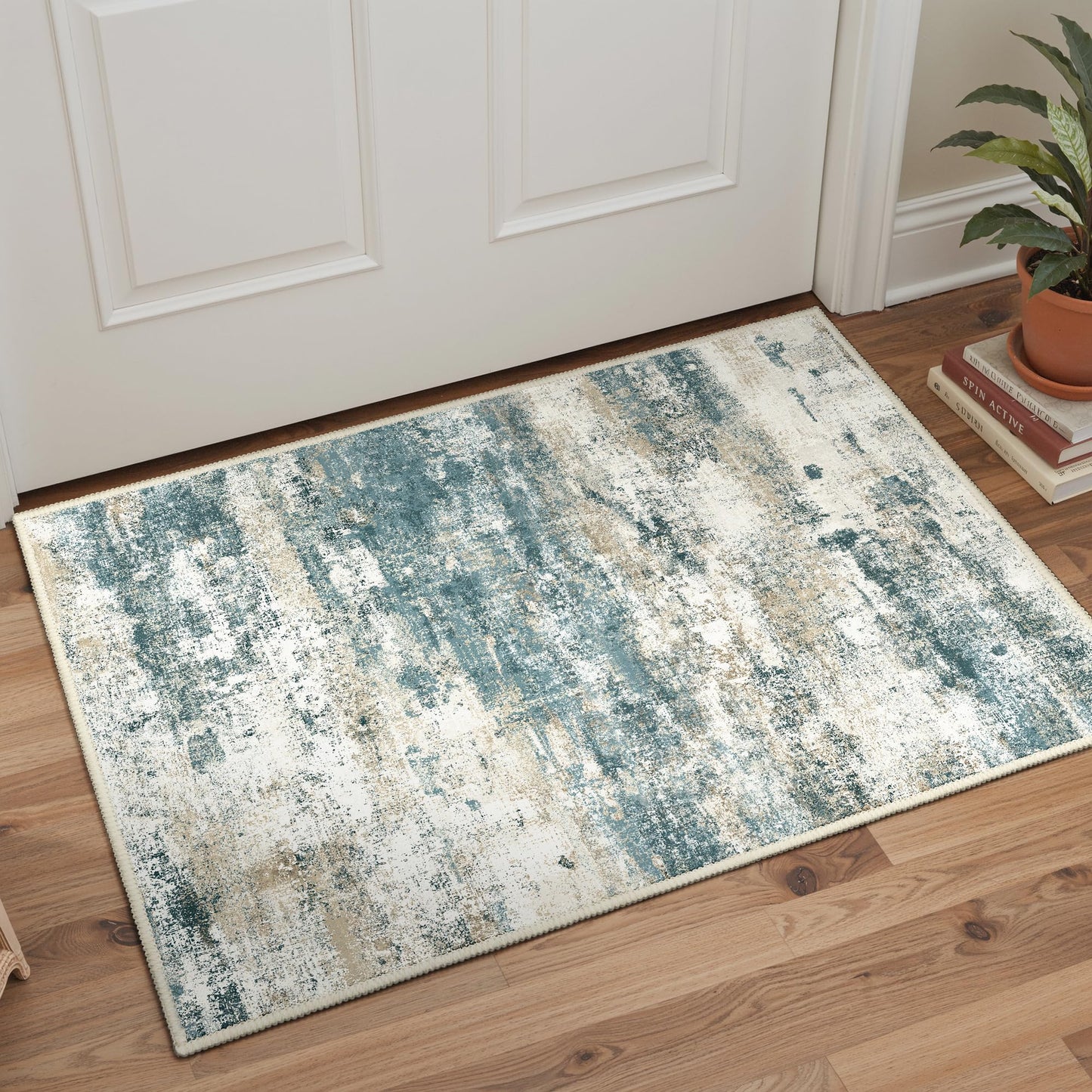 BEIMO 5x7 Green Abstract Area Rug, Washable Non-Slip for Bedroom | Soft Low-Pile Carpet, Lightweight and Easy to Vacuum, Sage Living Rooms, Dining Rooms, Bedrooms, and Home Offices