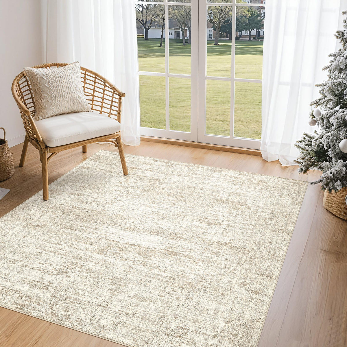UERMEI 9x12 Area Rug Living Room Rugs - Washable Neutral Modern Abstract Soft Thin Large Rug Indoor Floor No Slip Rug Carpet for Bedroom Under Dining Table Home Office Decor - Brown Grey