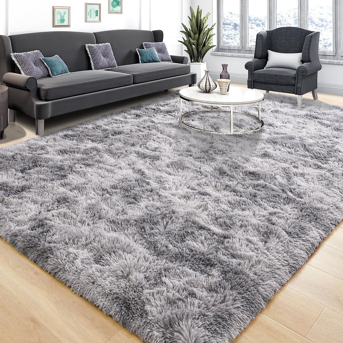 Area Rugs 9x12 for Living Room, Super Soft Fluffy Rugs for Bedroom | Modern Shaggy Rug Fuzzy Carpets for Kids, Plush Indoor Nursery Home Decor Rug with Non-Slip Bottom, Black