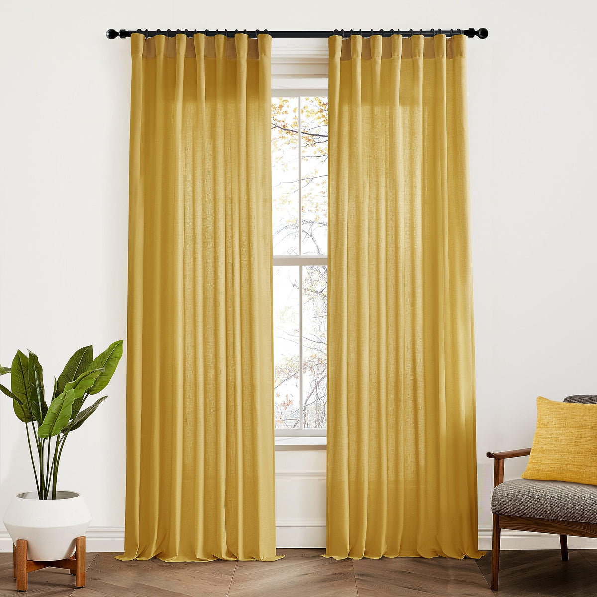 Linen Cotton Curtains for Living Room, Cream Off White Natural Fabric Light Filtering Semi Sheer Curtains 84 Inches Long, Ivory Pleated Farmhouse Curtain Drapes 84 Inch Length 2 Panels Set Dining Room