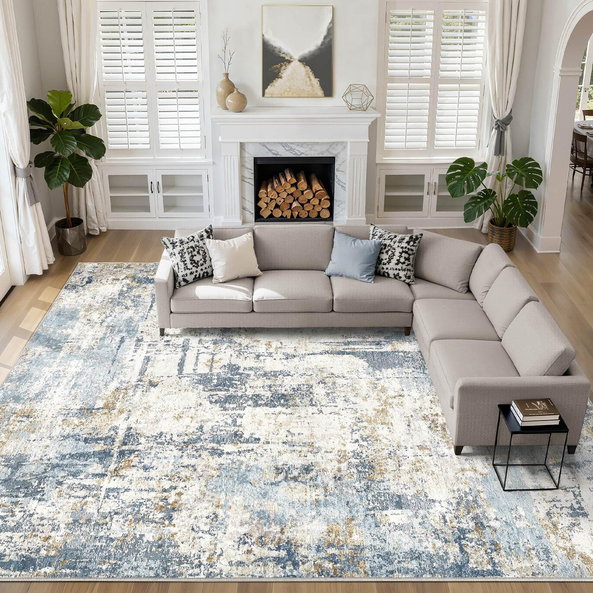 LOONGRUG Area Rug 5x7 Washable Neutral Modern Abstract Living Room Rugs | Soft Stain Resistant Non-Slip Indoor Carpet for Bedroom Nursery Playroom Dining Room Office Dorm Home