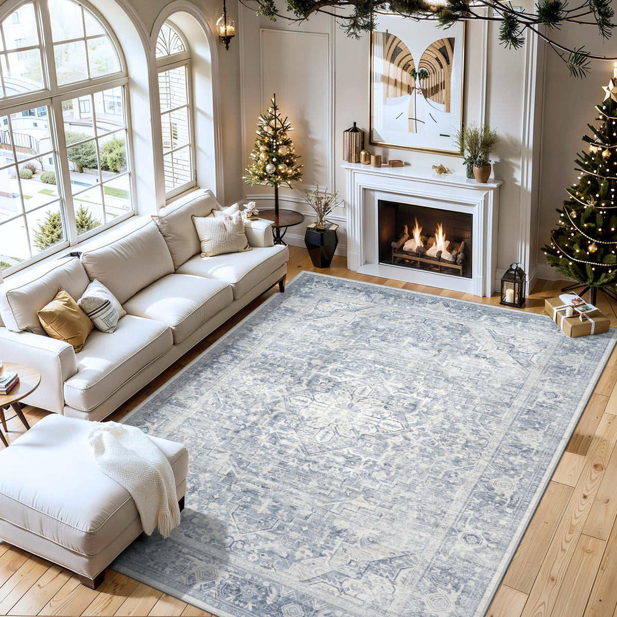 Tosuoka Area Rugs 9x12 Living Room Rug, Vintage Washable Rug Light Beige | Super Soft Bedroom Rug, Non-Slip Backing, Stain Resistant, Low-Pile, Large, Indoor Carpet for Dining Room Nursery Home Office