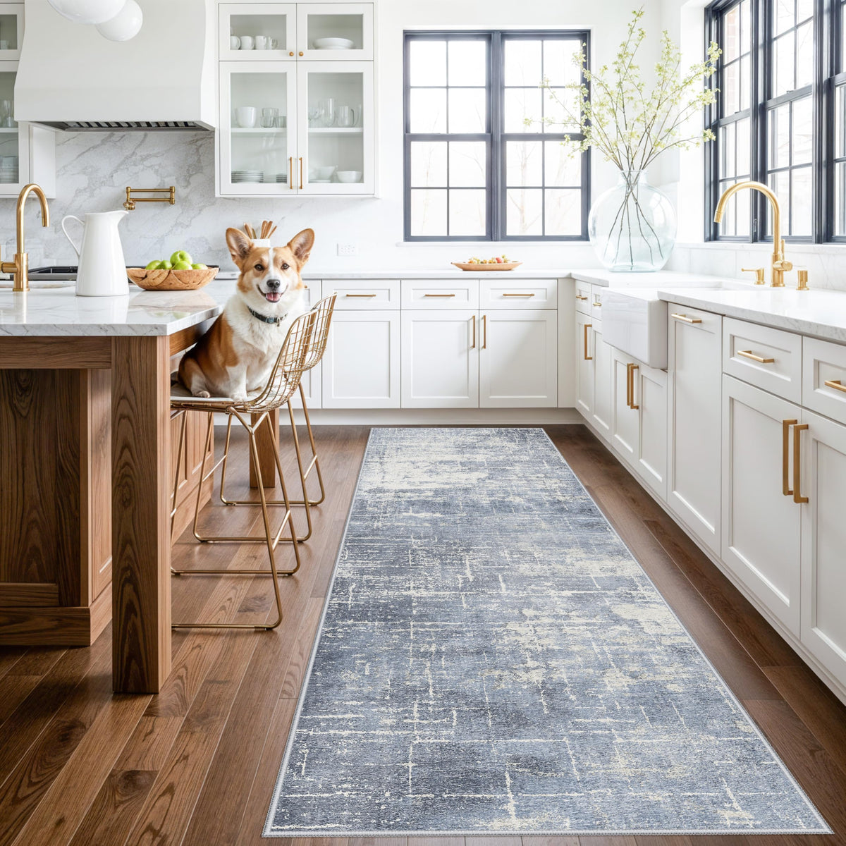 2x6 Hallway Washable Runner Rug : Vintage Soft Kitchen Laundry Runner with Non Slip Backing Farmhouse Entryway Living Room Floor Mat Stain Resistant Carpet for Bedroom Bathroom Distressed Beside Rug