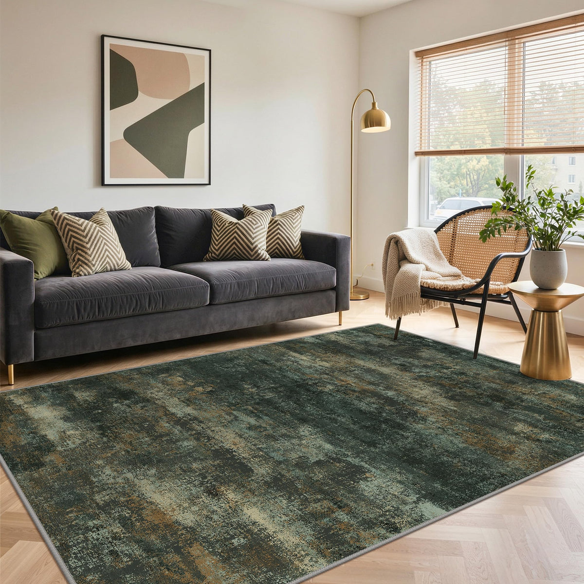 BEIMO 5x7 Green Abstract Area Rug, Washable Non-Slip for Bedroom | Soft Low-Pile Carpet, Lightweight and Easy to Vacuum, Sage Living Rooms, Dining Rooms, Bedrooms, and Home Offices