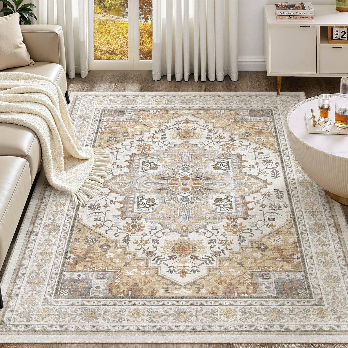 UERMEI 9x12 Area Rug Living Room Rugs - Washable Neutral Modern Abstract Soft Thin Large Rug Indoor Floor No Slip Rug Carpet for Bedroom Under Dining Table Home Office Decor - Brown Grey