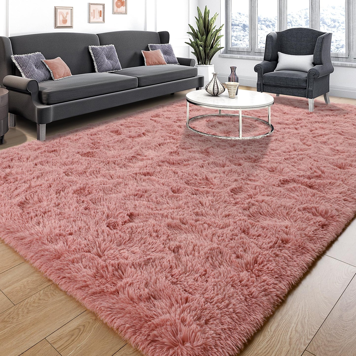 Area Rugs 9x12 for Living Room, Super Soft Fluffy Rugs for Bedroom | Modern Shaggy Rug Fuzzy Carpets for Kids, Plush Indoor Nursery Home Decor Rug with Non-Slip Bottom, Black