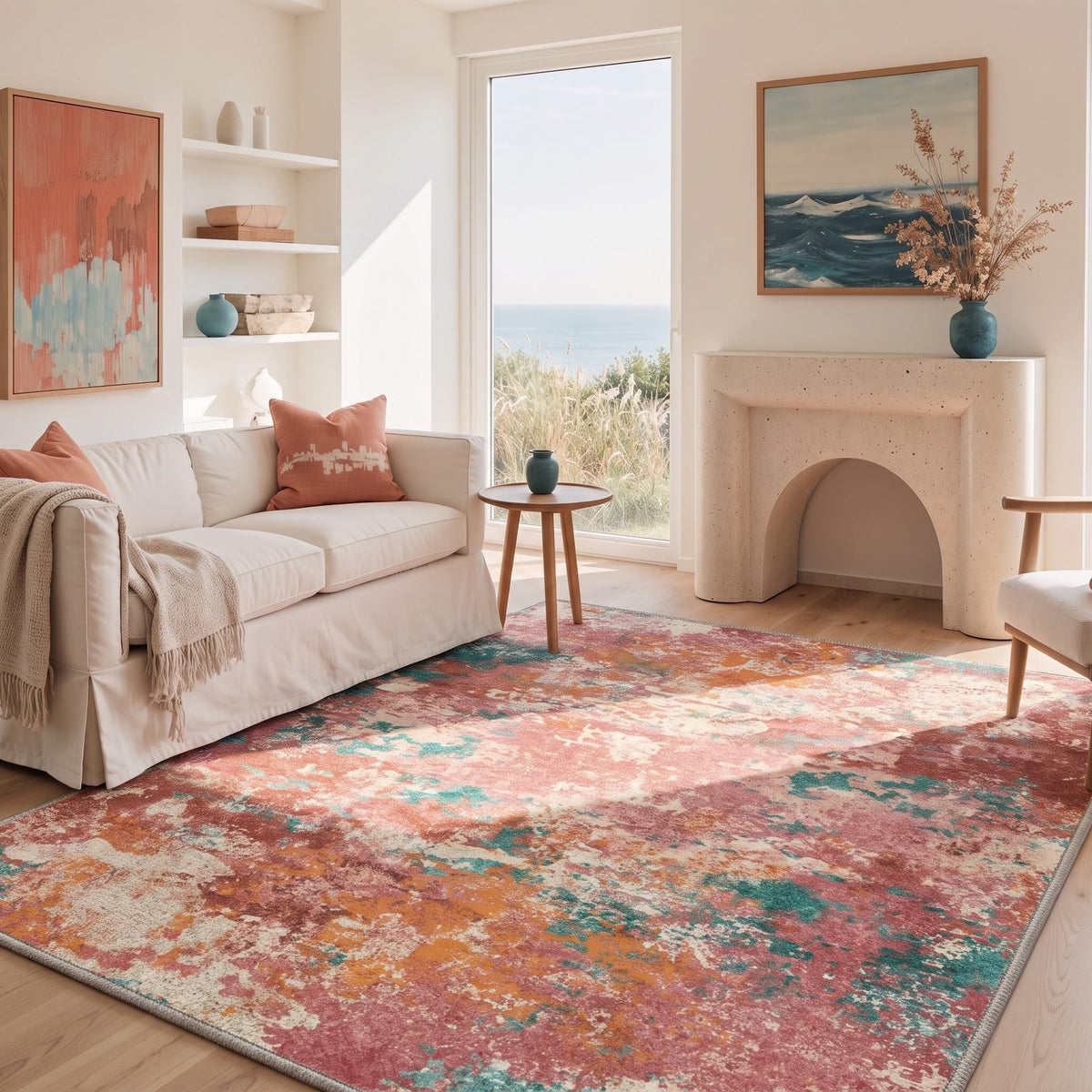 BEIMO 5x7 Green Abstract Area Rug, Washable Non-Slip for Bedroom | Soft Low-Pile Carpet, Lightweight and Easy to Vacuum, Sage Living Rooms, Dining Rooms, Bedrooms, and Home Offices
