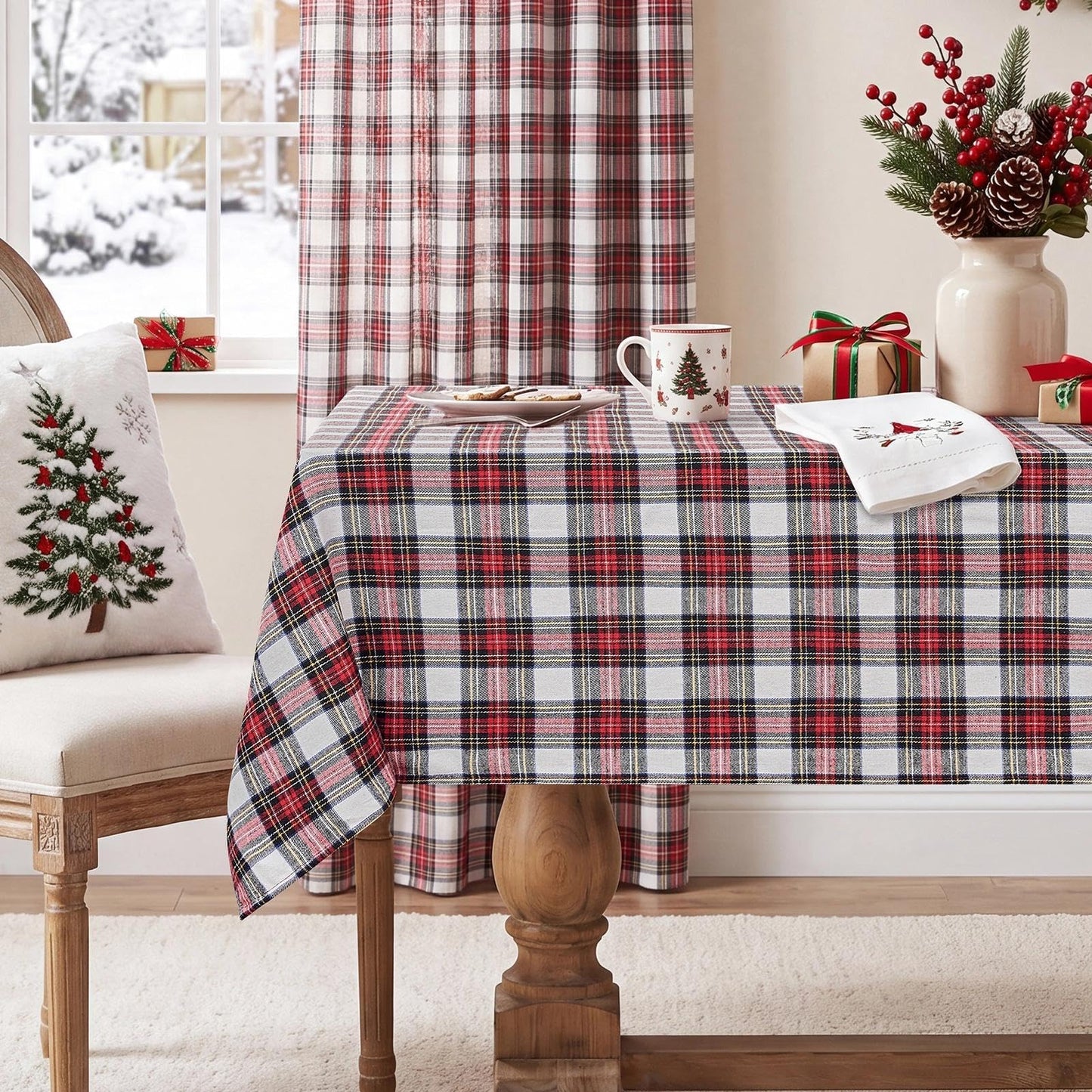 Softalker Fall Checkered Tablecloth Rectangle - Orange Buffalo Plaid Linen Cotton Gingham Thanksgiving Flannel Table Cloth, Autumn Farmhouse Table Cover for Dining Party Holiday Decor, 54 x 80 Inch