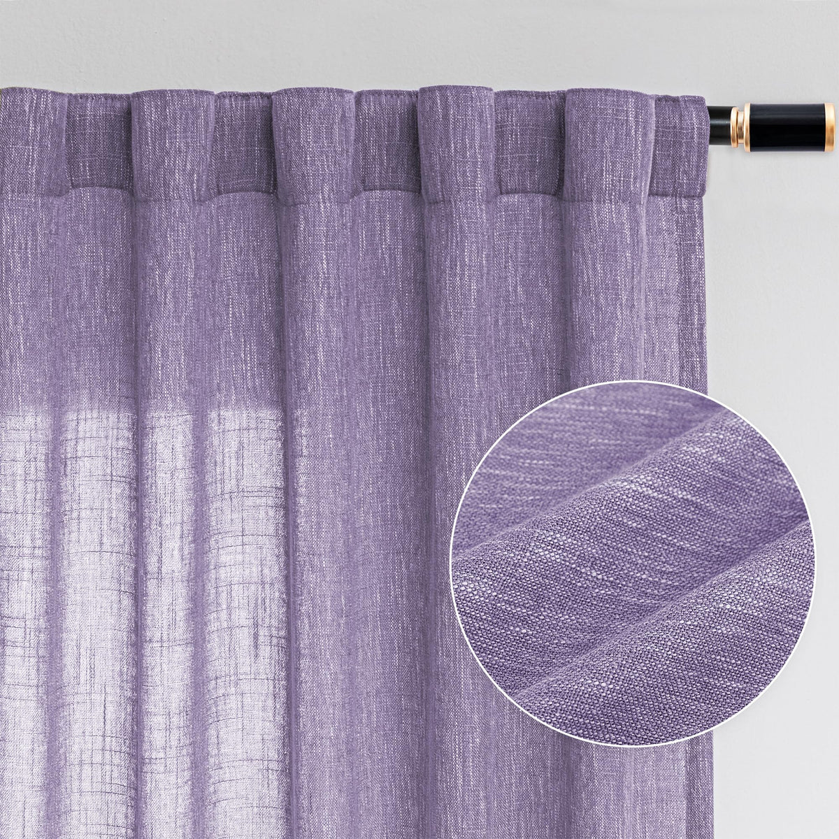MYSKY HOME Linen Curtains for Living Room, Natural Semi Sheer Curtains & Drapes 84 inches Length 2 Panels Set Farmhouse Country Boho Style Back Tab Draperies for Sliding Glass Door, 50" Wide, Linen