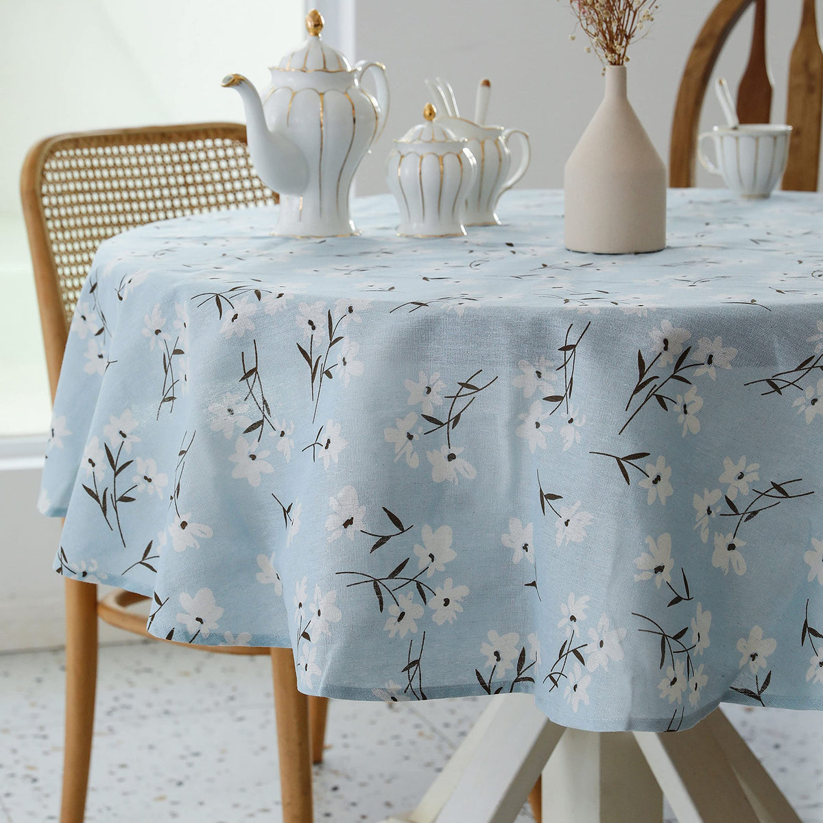 Pastoral Rectangle Tablecloth - 60 x 102 Inch Table Cloth - Washable Table Cover with Dust-Proof Wrinkle Resistant for Restaurant, Picnic, Indoor and Outdoor Dining, Floral (Dark Blue)