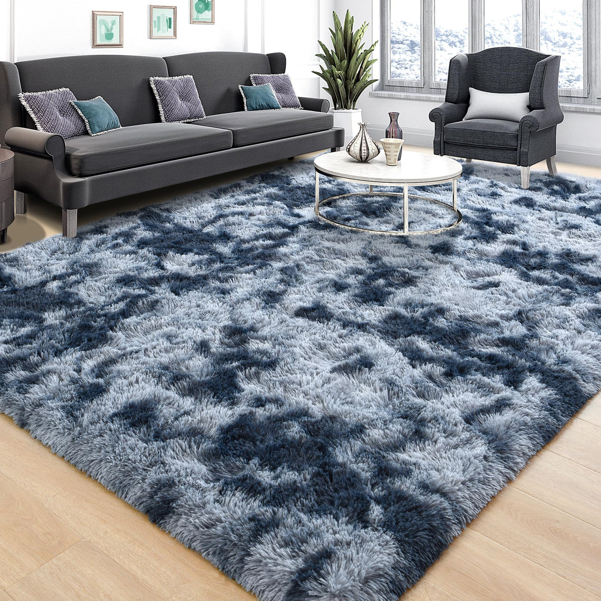 Area Rugs 9x12 for Living Room, Super Soft Fluffy Rugs for Bedroom | Modern Shaggy Rug Fuzzy Carpets for Kids, Plush Indoor Nursery Home Decor Rug with Non-Slip Bottom, Black