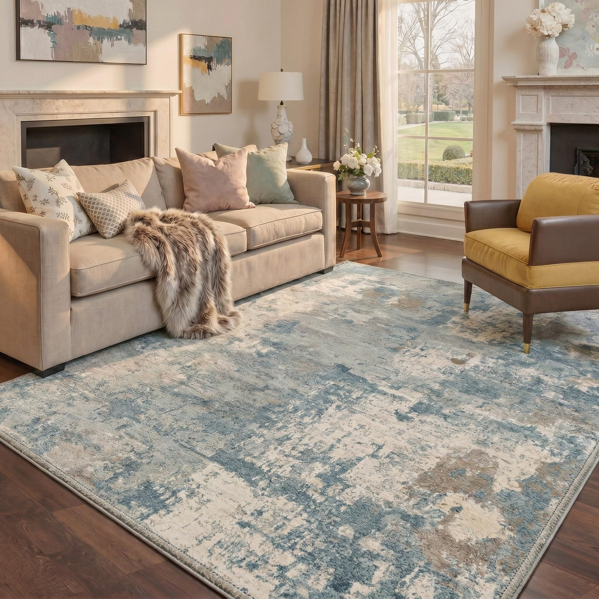 BEIMO 5x7 Green Abstract Area Rug, Washable Non-Slip for Bedroom | Soft Low-Pile Carpet, Lightweight and Easy to Vacuum, Sage Living Rooms, Dining Rooms, Bedrooms, and Home Offices