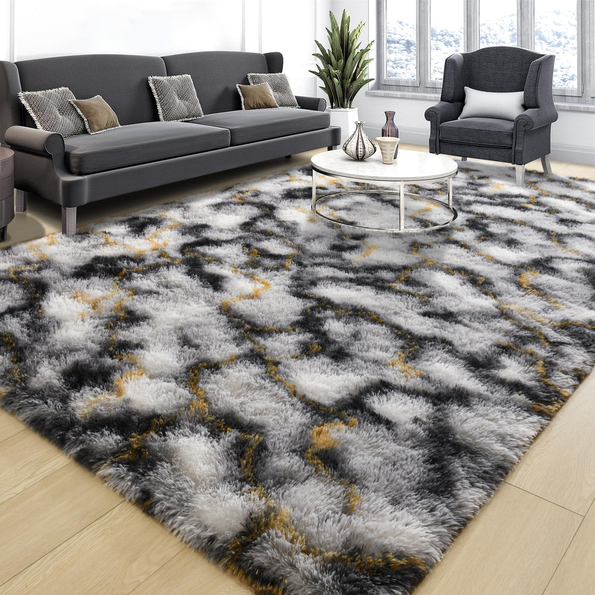 Area Rugs 9x12 for Living Room, Super Soft Fluffy Rugs for Bedroom | Modern Shaggy Rug Fuzzy Carpets for Kids, Plush Indoor Nursery Home Decor Rug with Non-Slip Bottom, Black