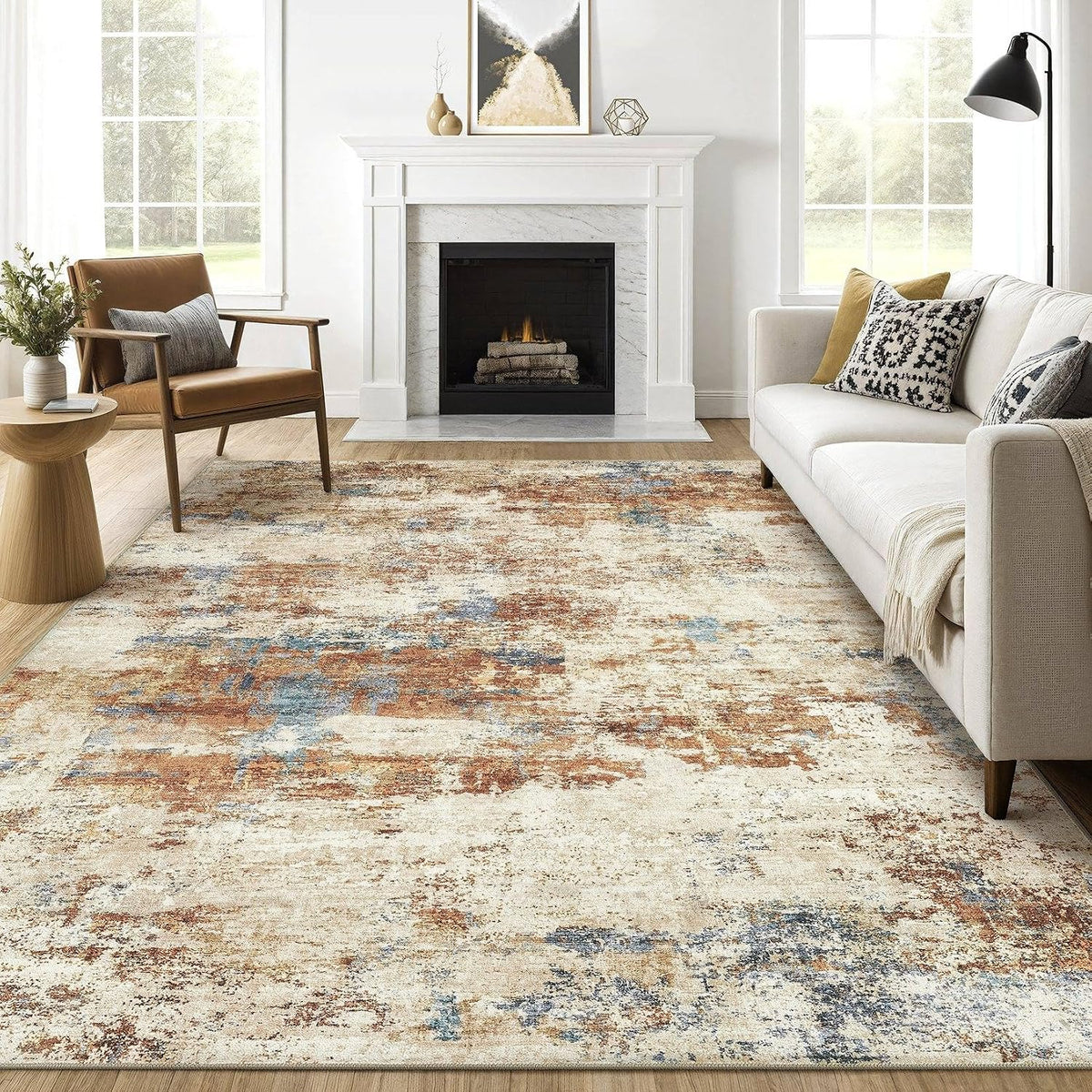 LOONGRUG Area Rug 5x7 Washable Neutral Modern Abstract Living Room Rugs | Soft Stain Resistant Non-Slip Indoor Carpet for Bedroom Nursery Playroom Dining Room Office Dorm Home