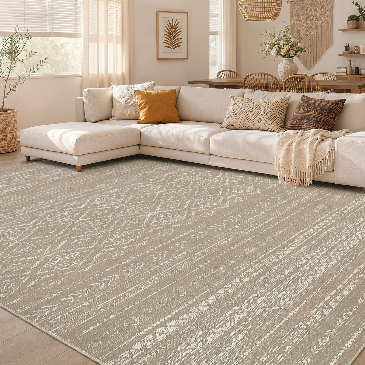 Nakagishi Boho 5x7 Area Rug Living Room Rugs Machine Washable Beige/Brown | Soft, Pet & Kid Friendly, Carpet for Living Room/Bedroom/Office/Kitchen/Nursery, Daily Home Decor Stain Resistant Moroccan