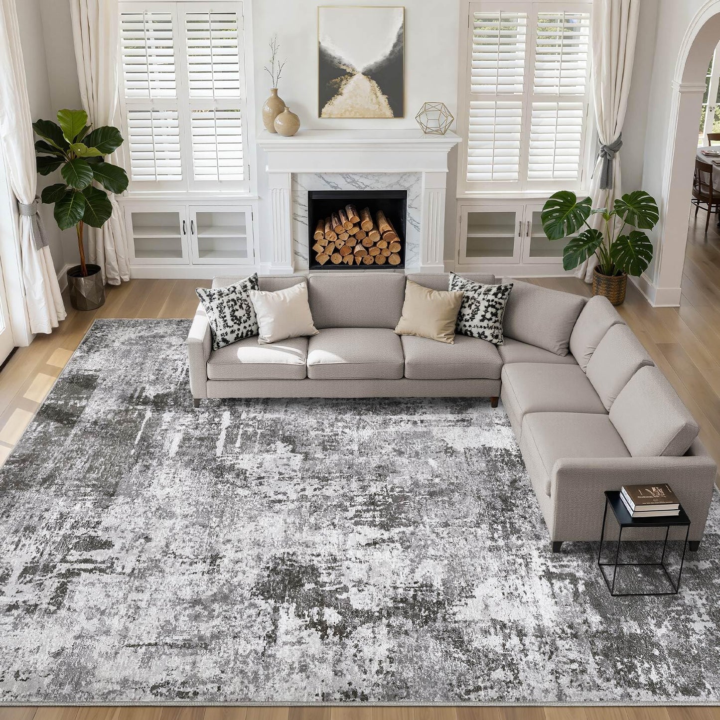 LOONGRUG Area Rug 5x7 Washable Neutral Modern Abstract Living Room Rugs | Soft Stain Resistant Non-Slip Indoor Carpet for Bedroom Nursery Playroom Dining Room Office Dorm Home