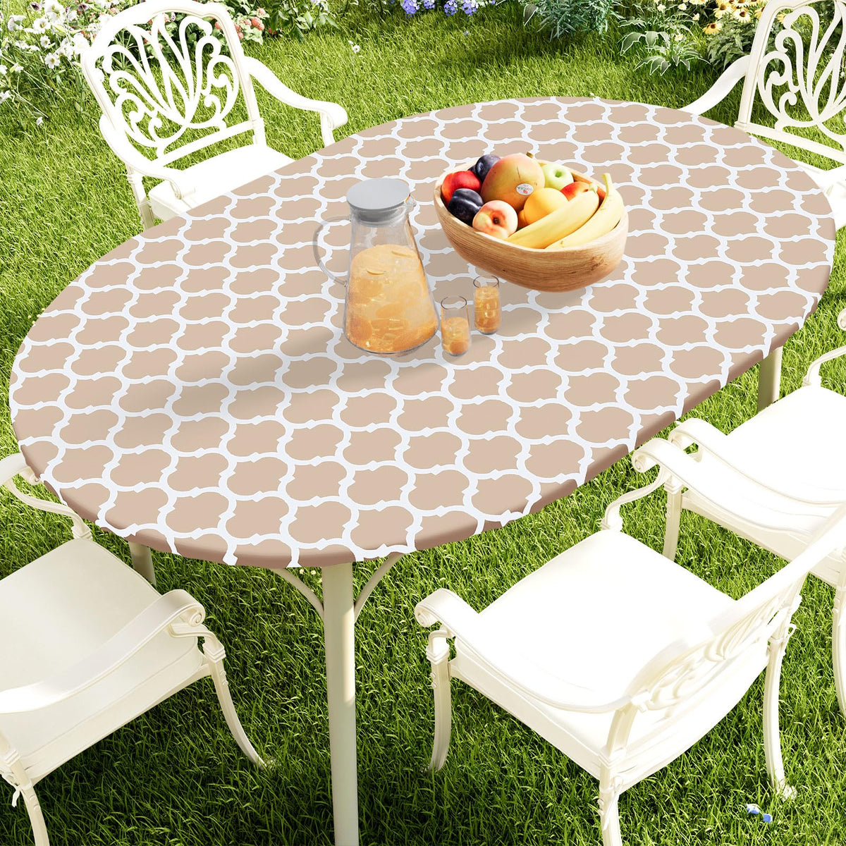Smiry Round Picnic Tablecloth, Waterproof Elastic Fitted Table Covers for 45" - 56" Tables, Wipeable Flannel Backed Vinyl Tablecloths for Camping, Indoor, Outdoor, Grey & White