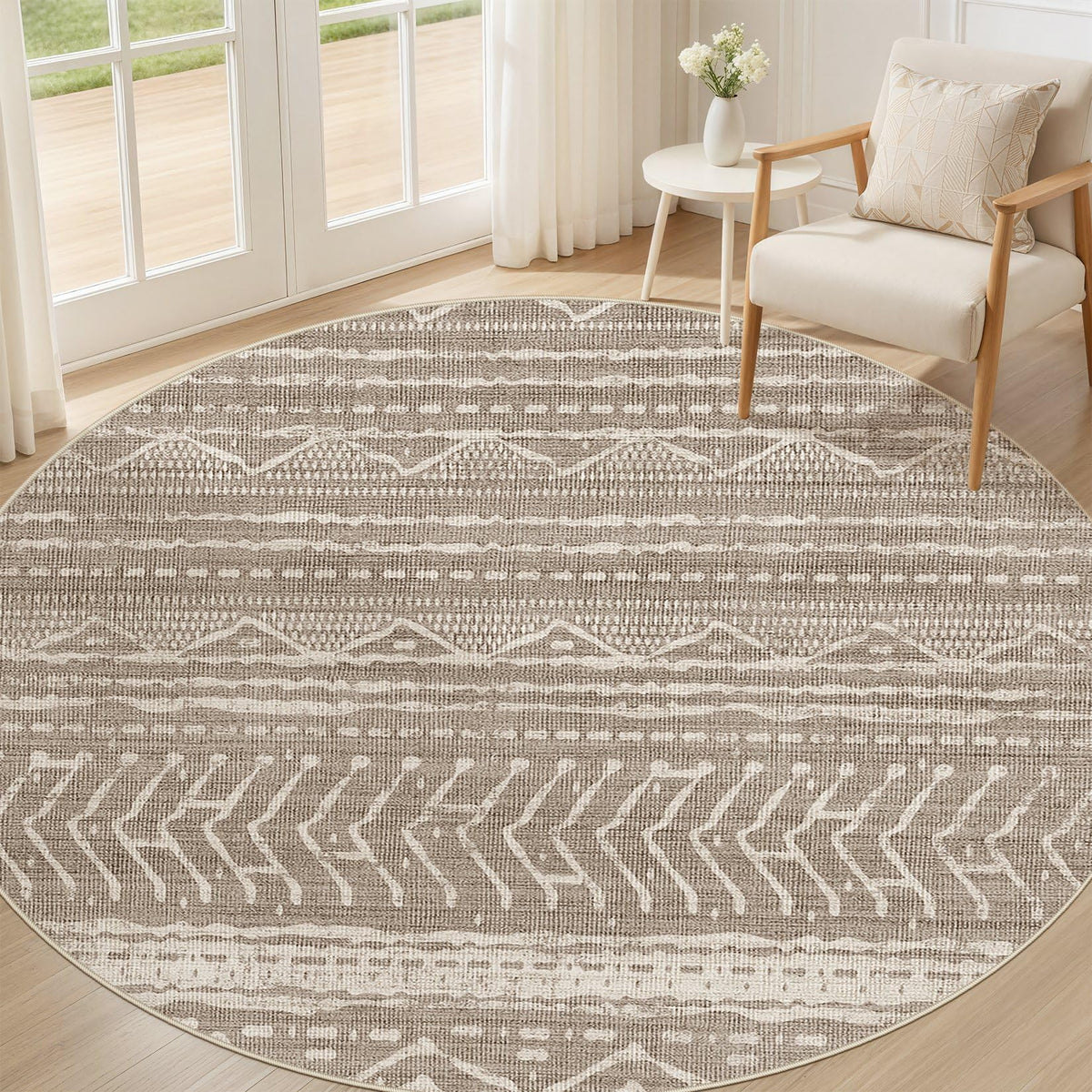 Nakagishi Boho 5x7 Area Rug Living Room Rugs Machine Washable Beige/Brown | Soft, Pet & Kid Friendly, Carpet for Living Room/Bedroom/Office/Kitchen/Nursery, Daily Home Decor Stain Resistant Moroccan