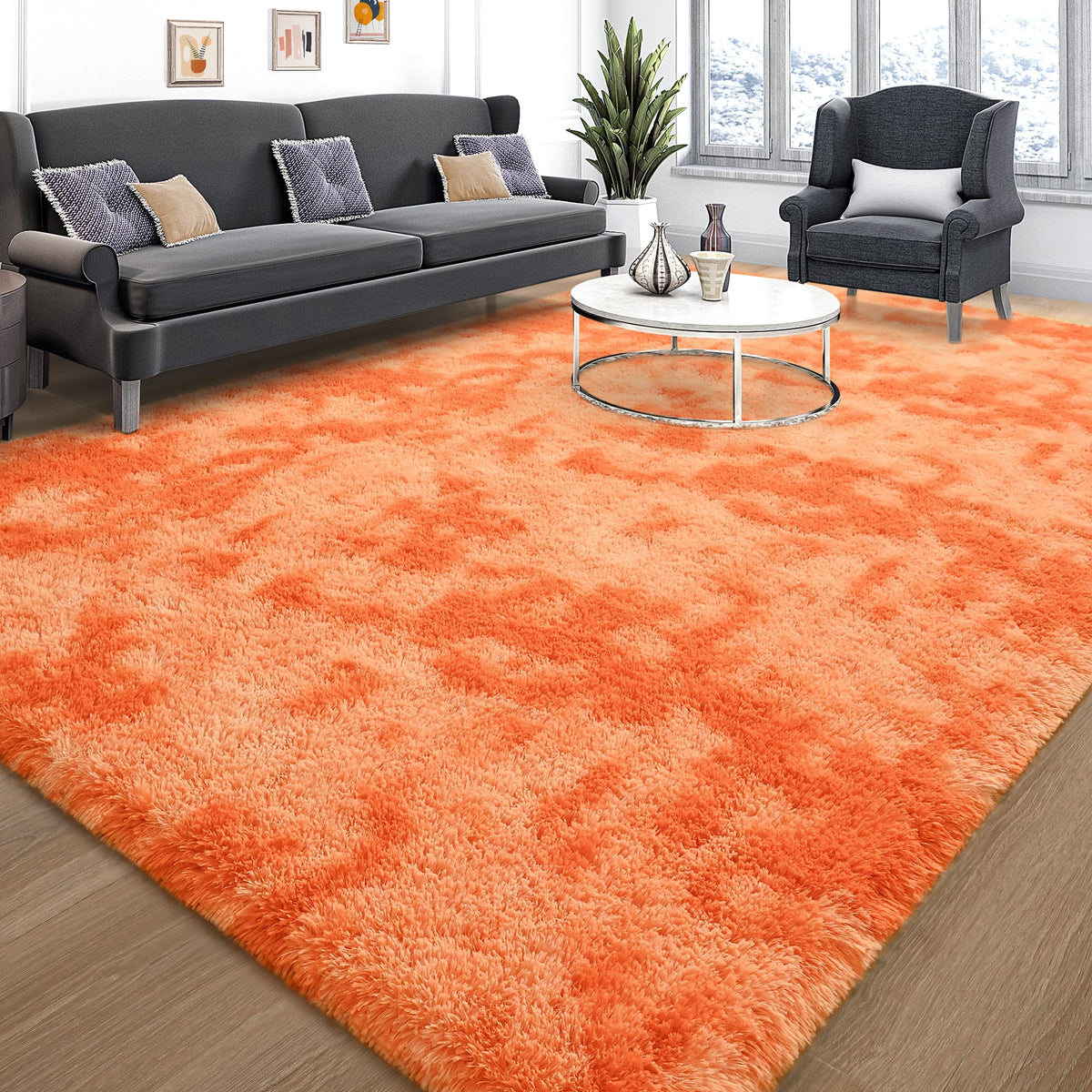 Area Rugs 9x12 for Living Room, Super Soft Fluffy Rugs for Bedroom | Modern Shaggy Rug Fuzzy Carpets for Kids, Plush Indoor Nursery Home Decor Rug with Non-Slip Bottom, Black