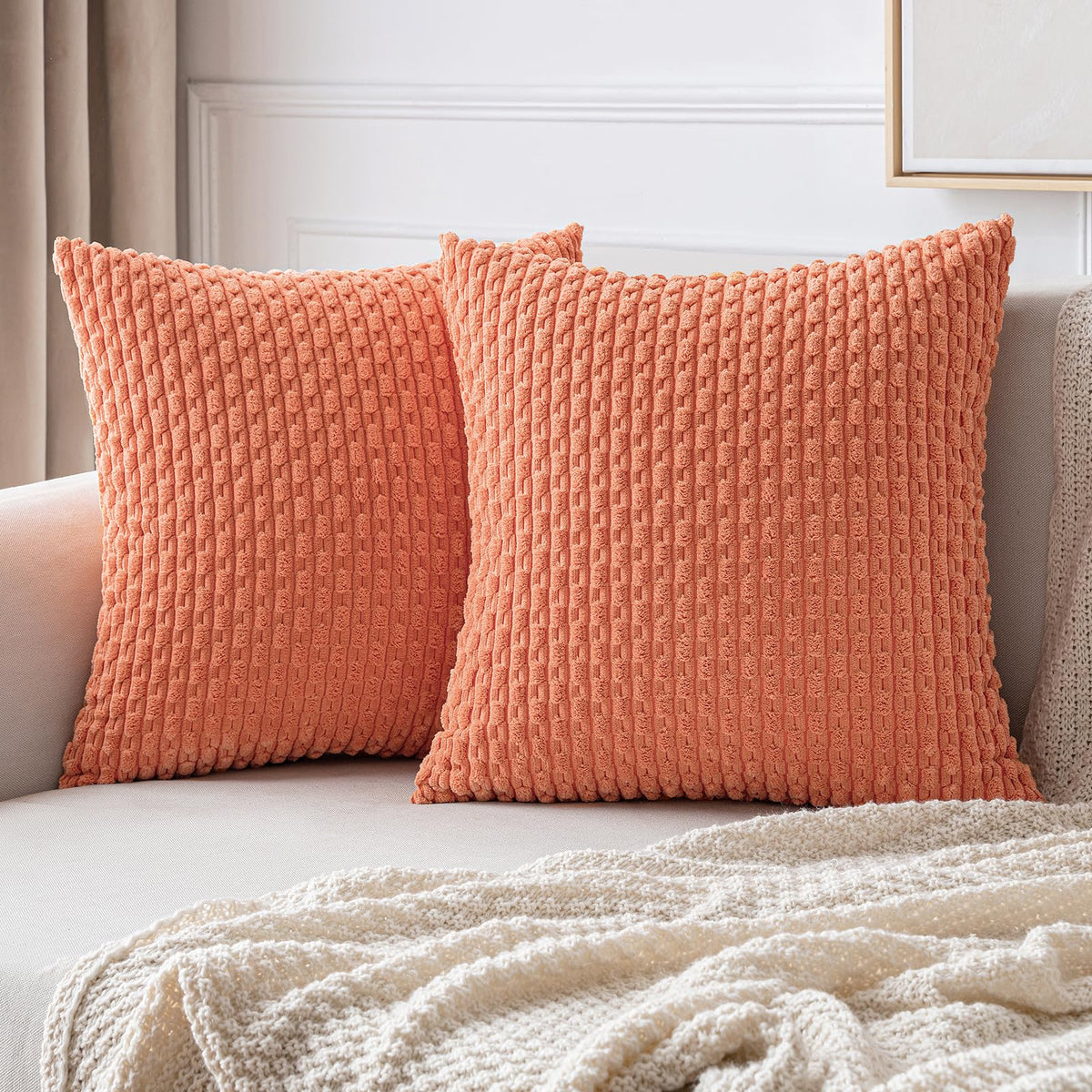 MIULEE Decorative Throw Pillow Covers 18x18 Sage Green Textured Corduroy | Pack of 2 Striped Pillow Covers Modern Farmhouse Home Decor for Couch Bed Sofa Living Room