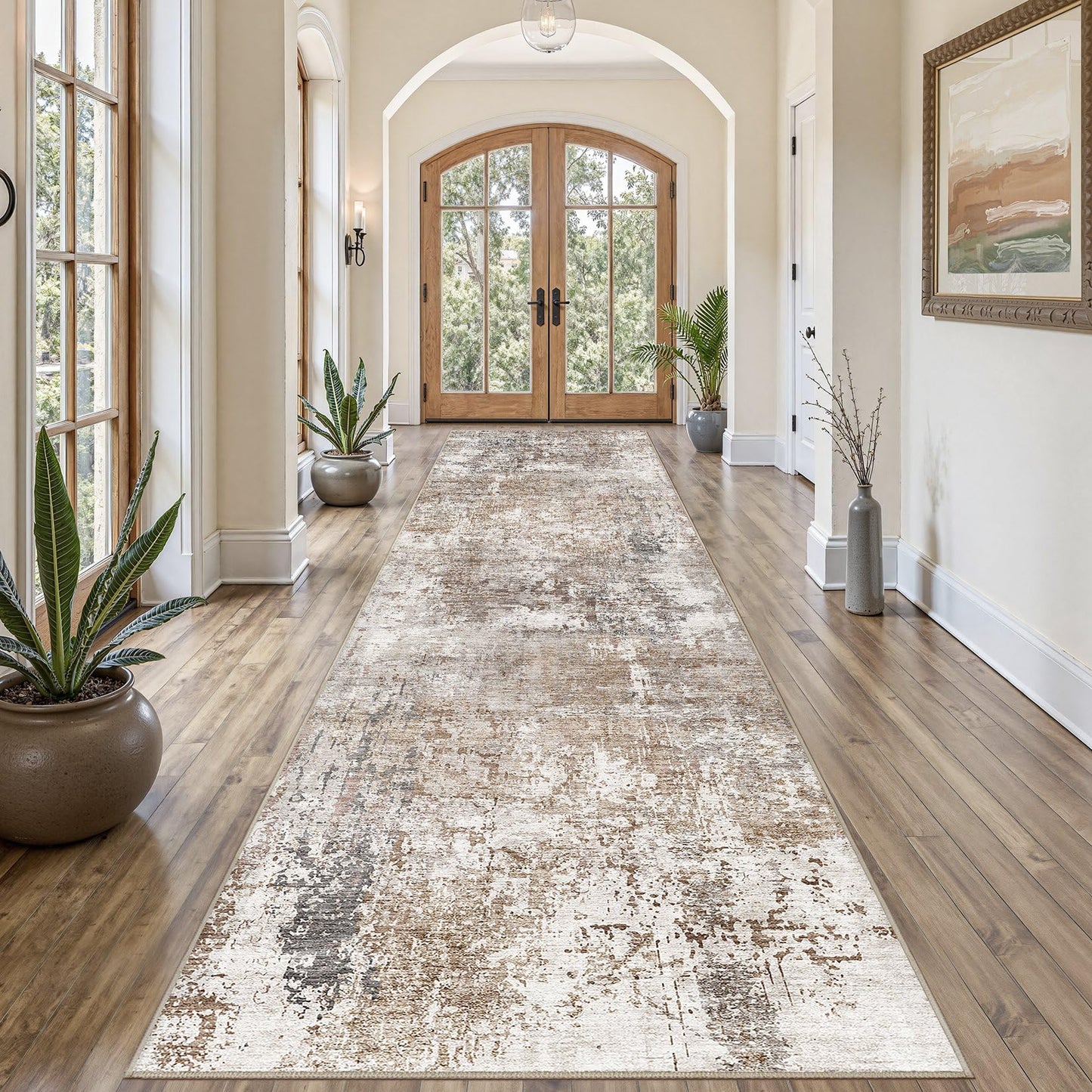 UERMEI 9x12 Area Rug Living Room Rugs - Washable Neutral Modern Abstract Soft Thin Large Rug Indoor Floor No Slip Rug Carpet for Bedroom Under Dining Table Home Office Decor - Brown Grey