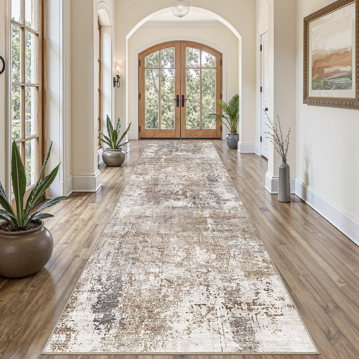 UERMEI 8x10 Area Rug Living Room Rugs - Washable Neutral Modern Abstract Soft Thin Large Rug Indoor Floor No Slip Rug Carpet for Bedroom Under Dining Table Home Office Decor - Brown Grey
