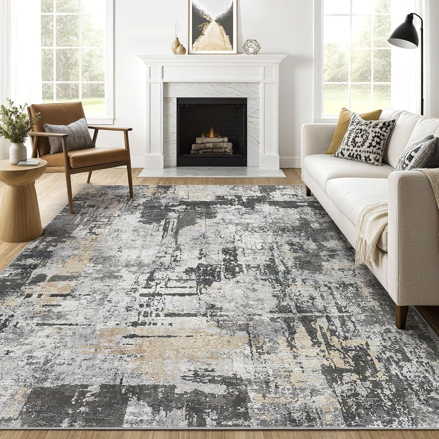 LOONGRUG Area Rug 5x7 Washable Neutral Modern Abstract Living Room Rugs | Soft Stain Resistant Non-Slip Indoor Carpet for Bedroom Nursery Playroom Dining Room Office Dorm Home