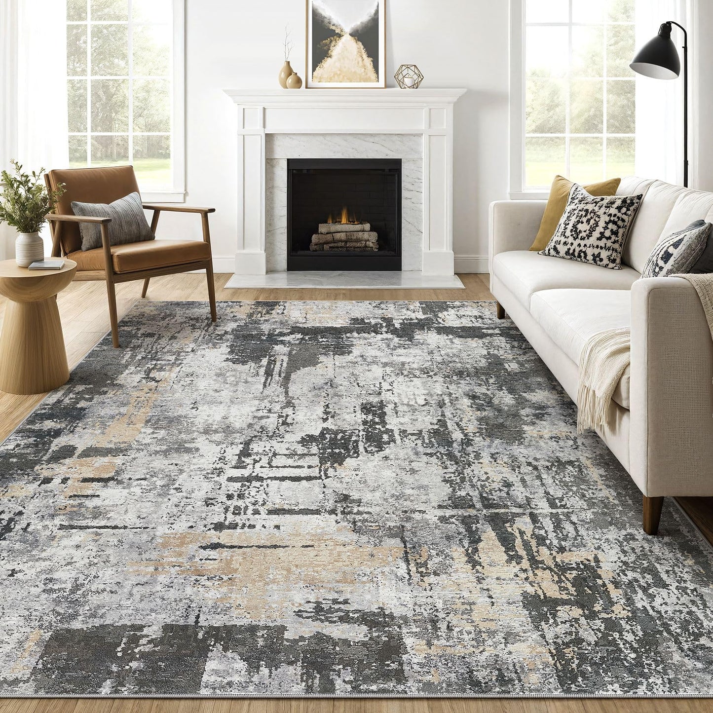 LOONGRUG Area Rug 5x7 Washable Neutral Modern Abstract Living Room Rugs | Soft Stain Resistant Non-Slip Indoor Carpet for Bedroom Nursery Playroom Dining Room Office Dorm Home