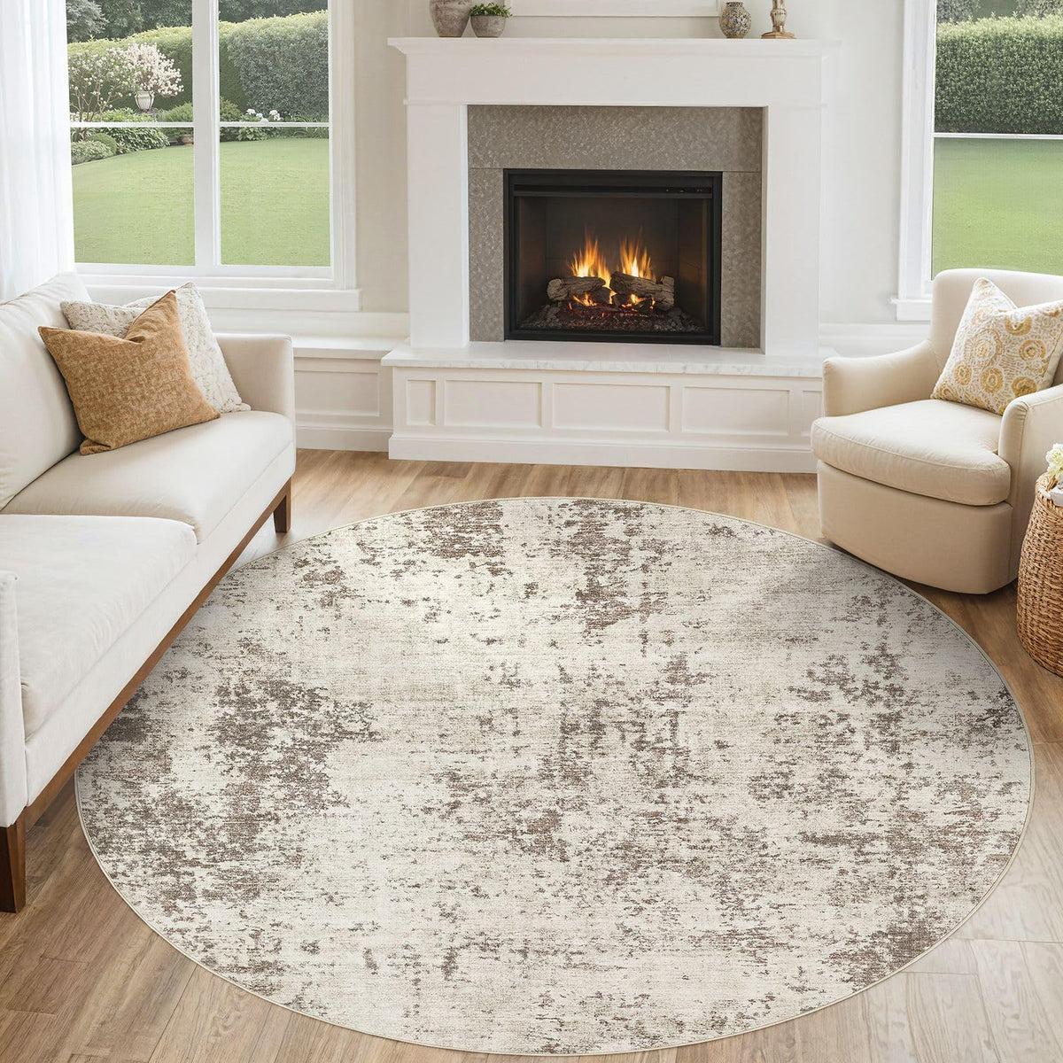 UERMEI 9x12 Area Rug Living Room Rugs - Washable Neutral Modern Abstract Soft Thin Large Rug Indoor Floor No Slip Rug Carpet for Bedroom Under Dining Table Home Office Decor - Brown Grey