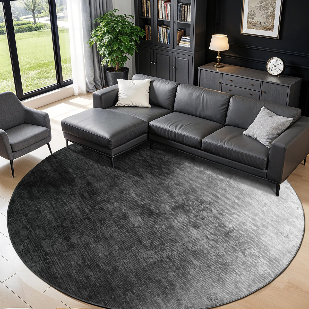 8x10 Washable Area Rug, Black Solid Area Rugs for Living Room & Bedroom | Stain-resistant & Non-slip backing,Low Pile Washable Large Carpet, Solid Vintage Style For High Traffic Areas(8x10,Black)