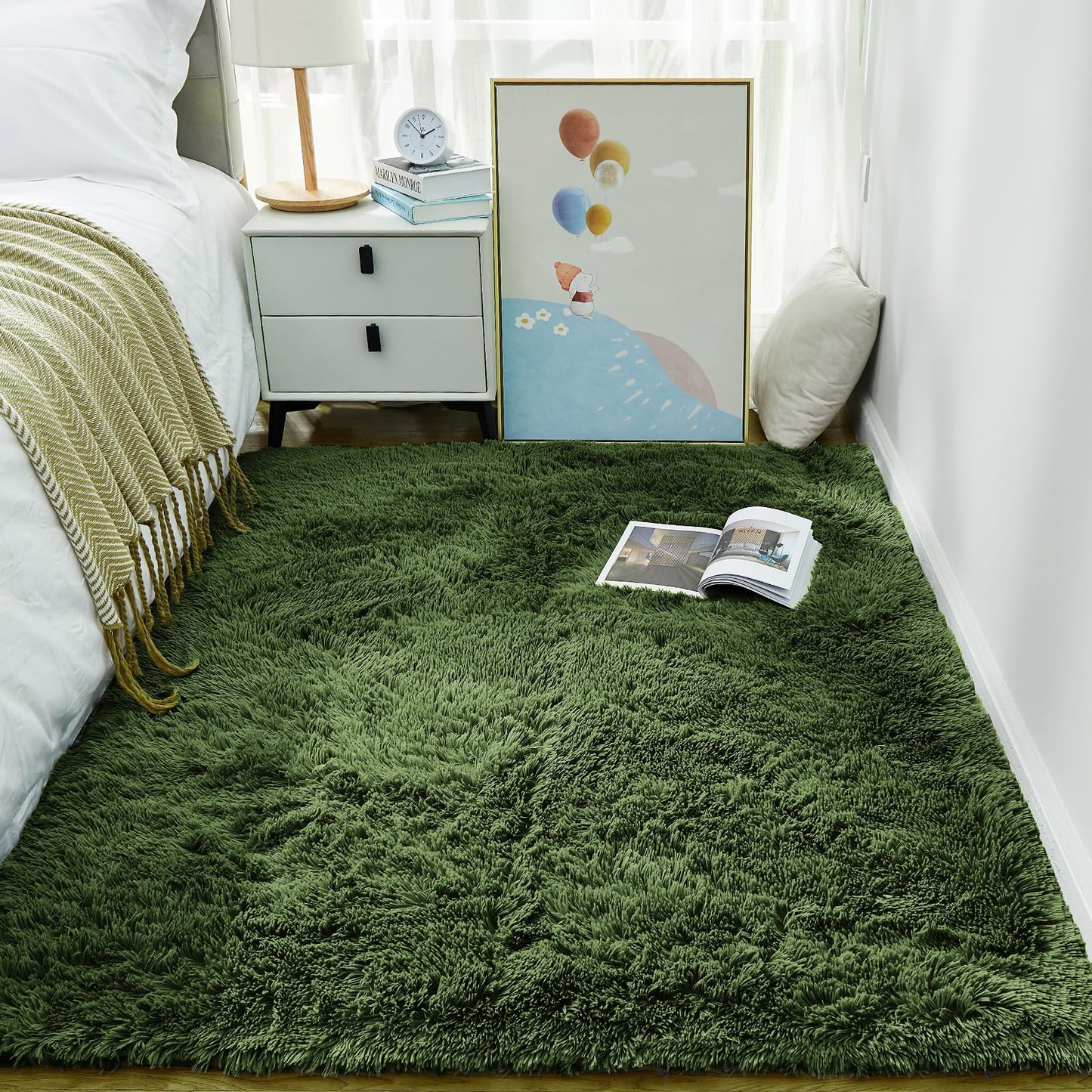 Ophanie Area Rugs for Living Room Bedroom, Washable Non-Slip Fluffy Soft Grey Shag Carpet, Indoor Floor Gray 4x6 Fuzzy Shaggy Living Room Plush Rug for Kids Home Dorm Decor Aesthetic