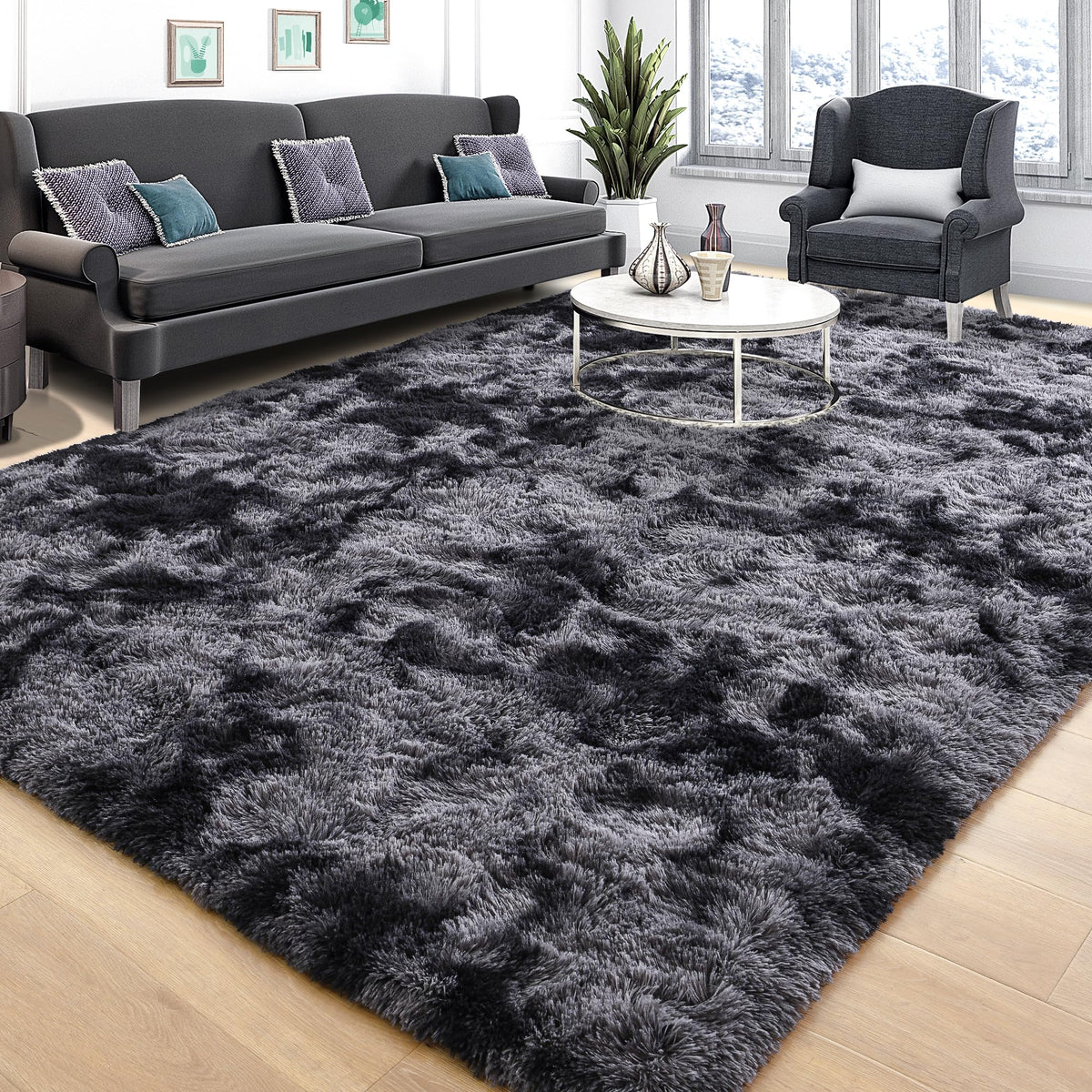 Area Rugs 9x12 for Living Room, Super Soft Fluffy Rugs for Bedroom | Modern Shaggy Rug Fuzzy Carpets for Kids, Plush Indoor Nursery Home Decor Rug with Non-Slip Bottom, Black