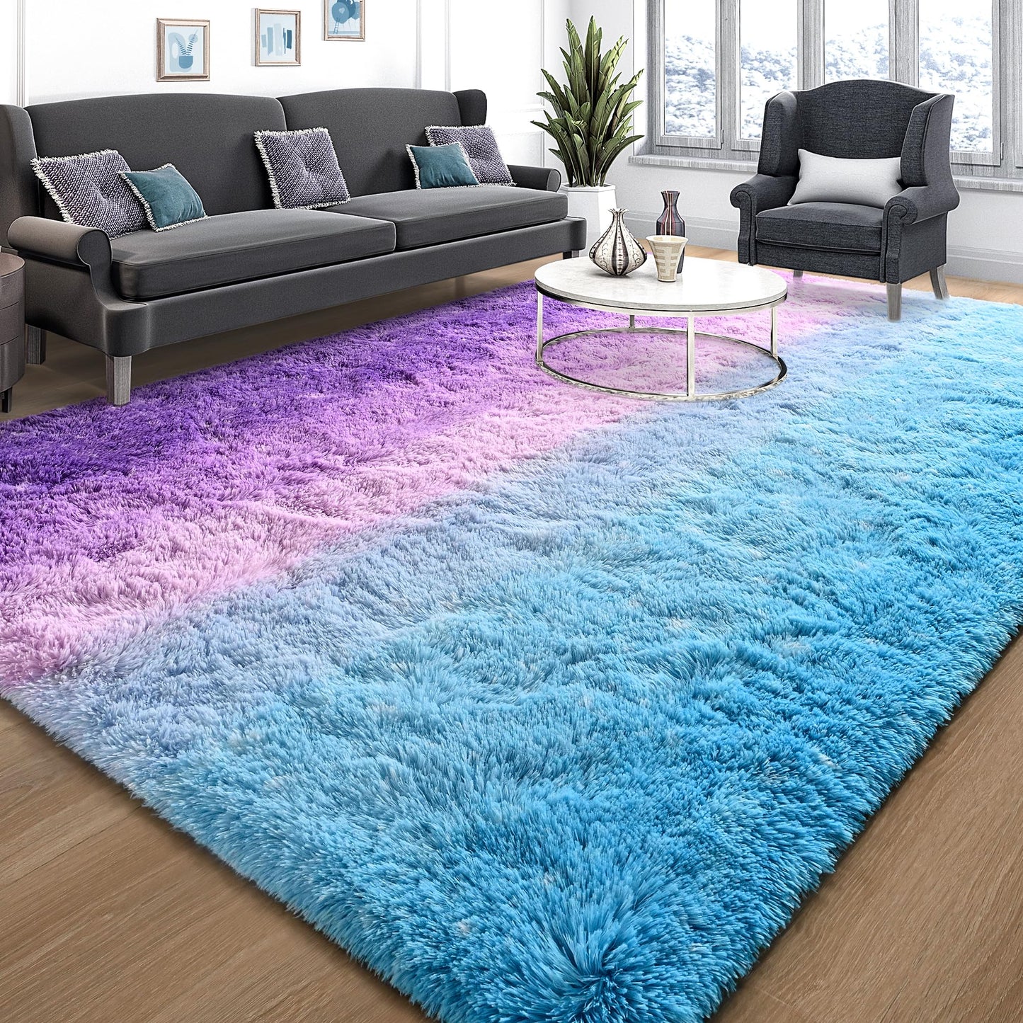 Area Rugs 9x12 for Living Room, Super Soft Fluffy Rugs for Bedroom | Modern Shaggy Rug Fuzzy Carpets for Kids, Plush Indoor Nursery Home Decor Rug with Non-Slip Bottom, Black