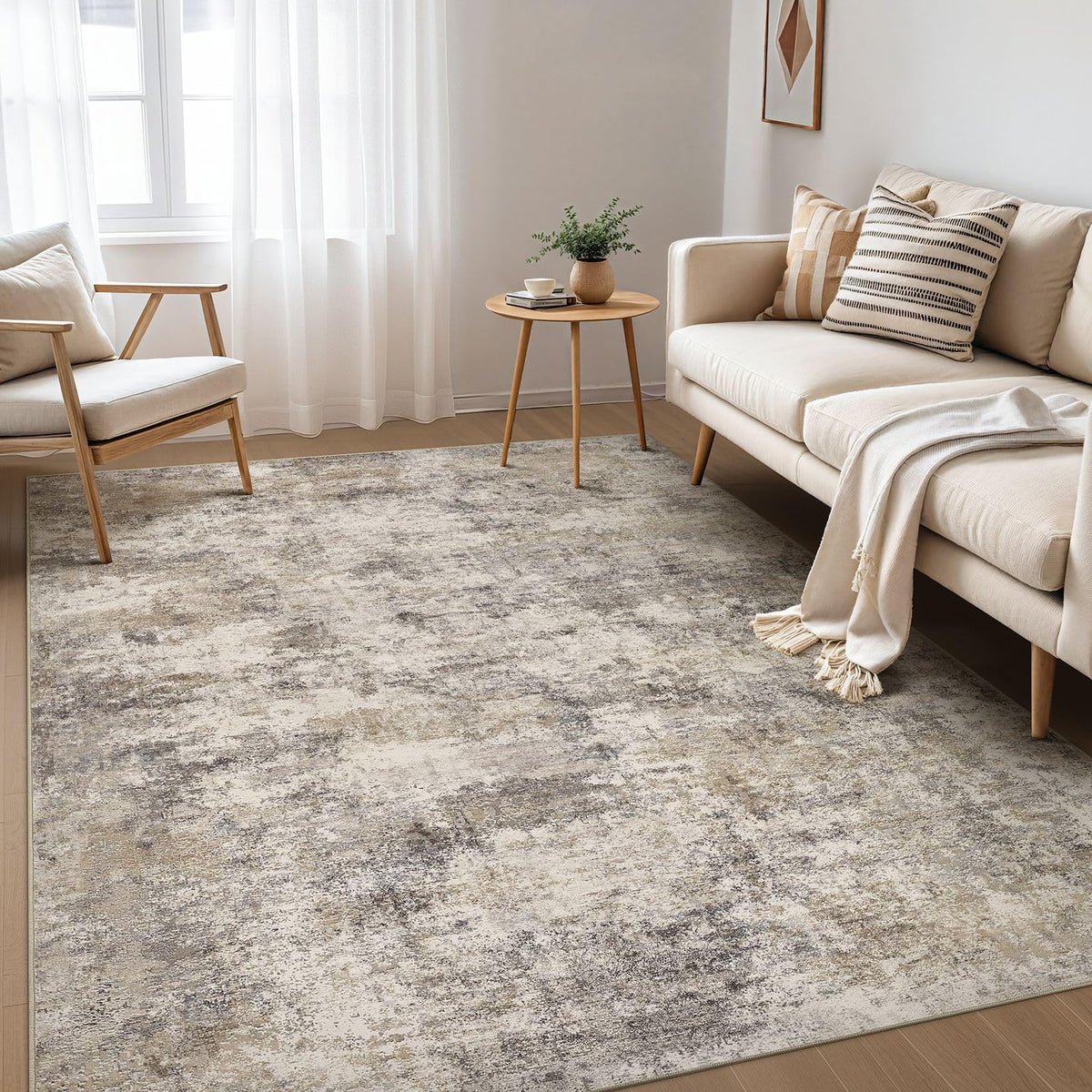 Nakagishi Boho 5x7 Area Rug Living Room Rugs Machine Washable Beige/Brown | Soft, Pet & Kid Friendly, Carpet for Living Room/Bedroom/Office/Kitchen/Nursery, Daily Home Decor Stain Resistant Moroccan