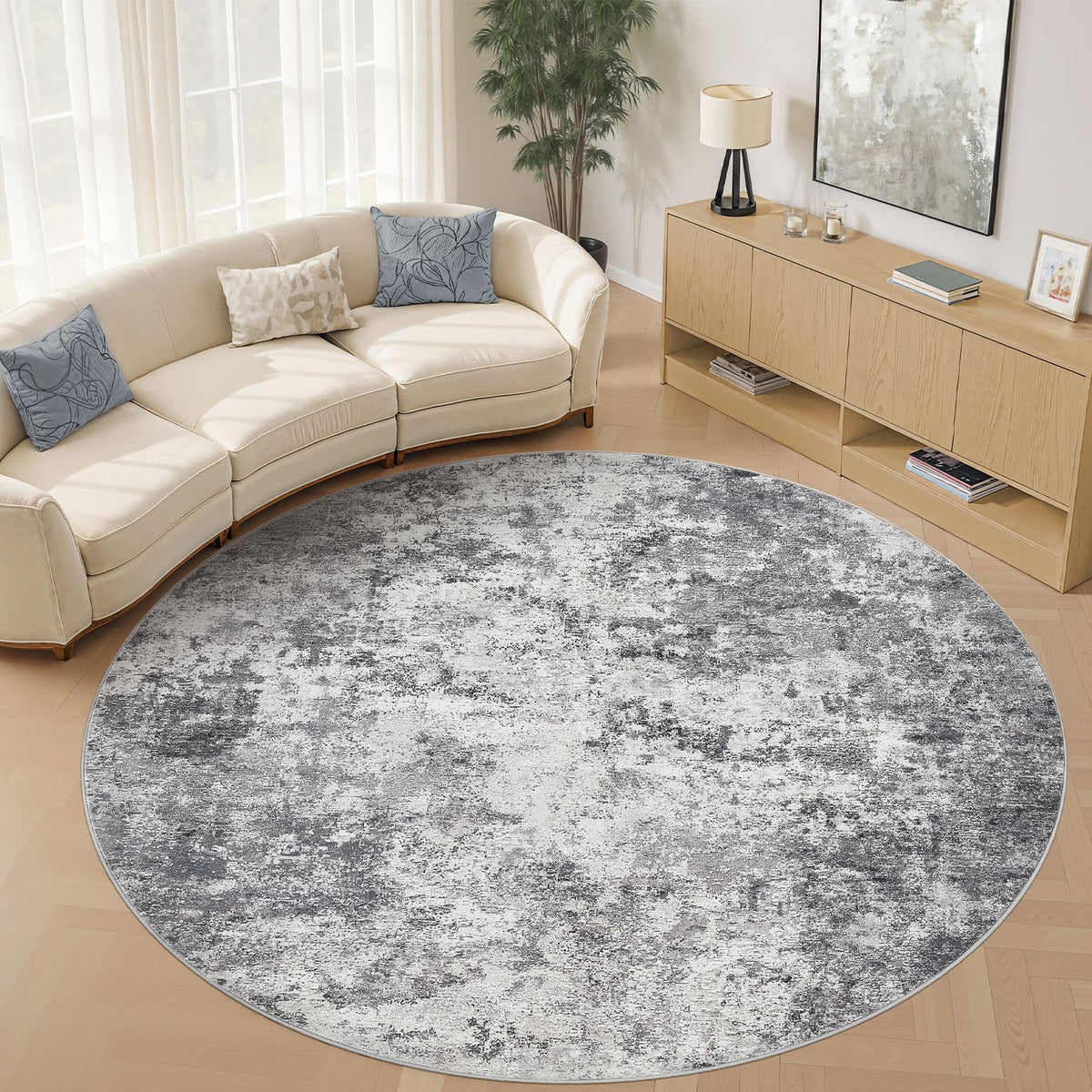 UERMEI 9x12 Area Rug Living Room Rugs - Washable Neutral Modern Abstract Soft Thin Large Rug Indoor Floor No Slip Rug Carpet for Bedroom Under Dining Table Home Office Decor - Brown Grey