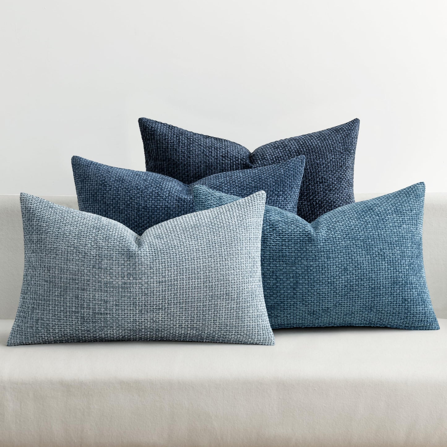 MIULEE Soft Decorative Chenille Pillow Covers Blue Series 18x18 Pack of 4 | Modern Coastal Decor, Blue Gradient Set, Couch Throw Pillows, Farmhouse Boho Cushion Covers for Sofa Bed Living Room