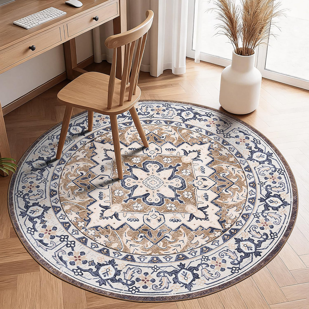 Lofus 5x7 Area Rugs for Living Room Bedroom, Soft Boho Carpet Floral Brown | High-Power Vacuuming, Non-Slip, Low Pile, Stain & Water Repellent, Soft, Skin-Friendly, for Kitchen Entryway Office