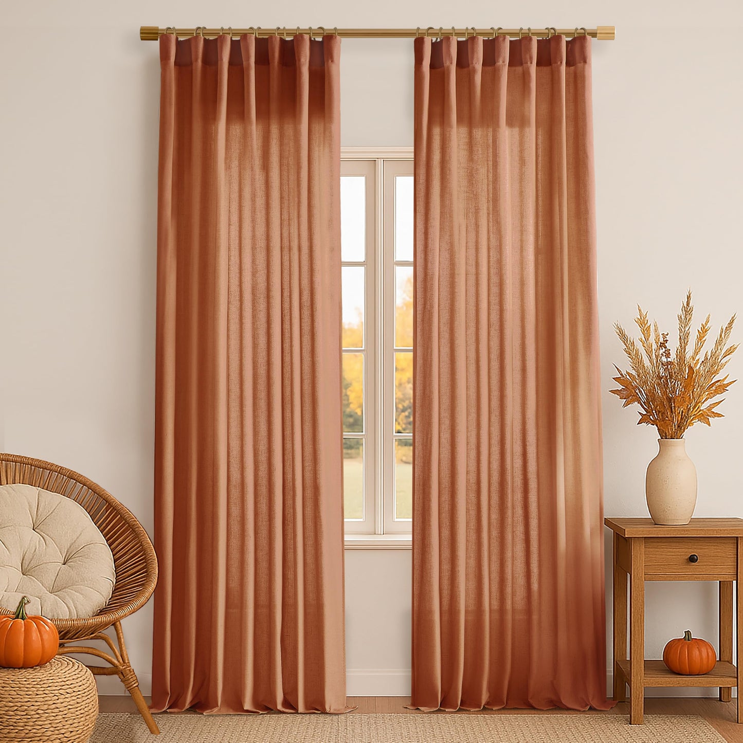 Linen Cotton Curtains for Living Room, Cream Off White Natural Fabric Light Filtering Semi Sheer Curtains 84 Inches Long, Ivory Pleated Farmhouse Curtain Drapes 84 Inch Length 2 Panels Set Dining Room