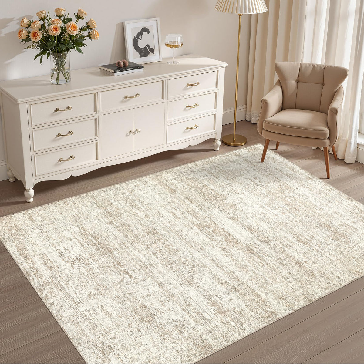 UERMEI 8x10 Area Rug Living Room Rugs - Washable Neutral Modern Abstract Soft Thin Large Rug Indoor Floor No Slip Rug Carpet for Bedroom Under Dining Table Home Office Decor - Brown Grey