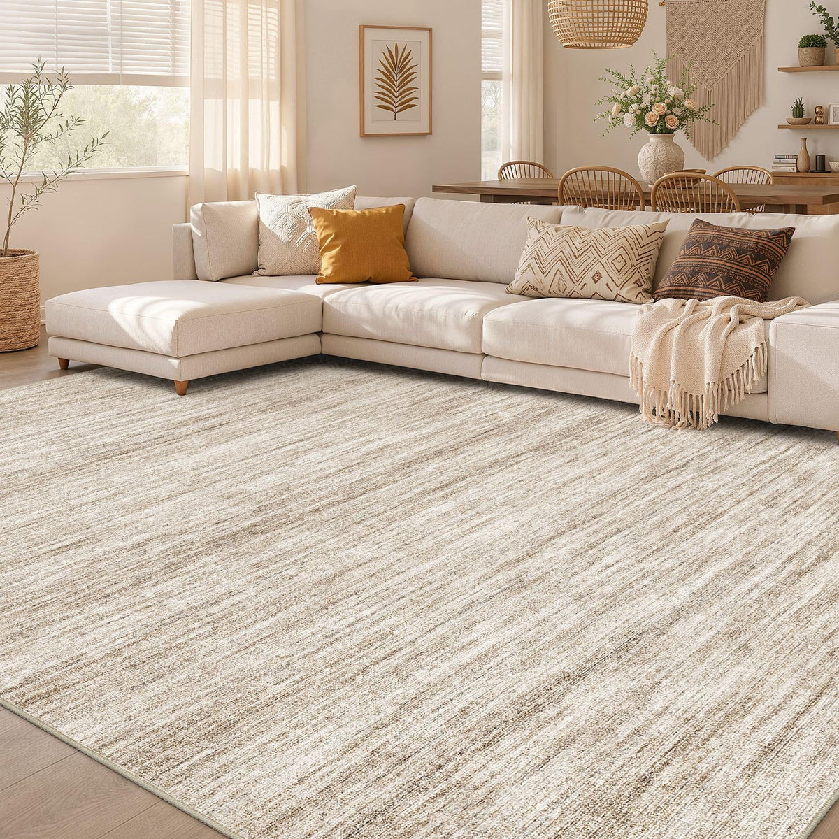 Nakagishi Boho 5x7 Area Rug Living Room Rugs Machine Washable Beige/Brown | Soft, Pet & Kid Friendly, Carpet for Living Room/Bedroom/Office/Kitchen/Nursery, Daily Home Decor Stain Resistant Moroccan