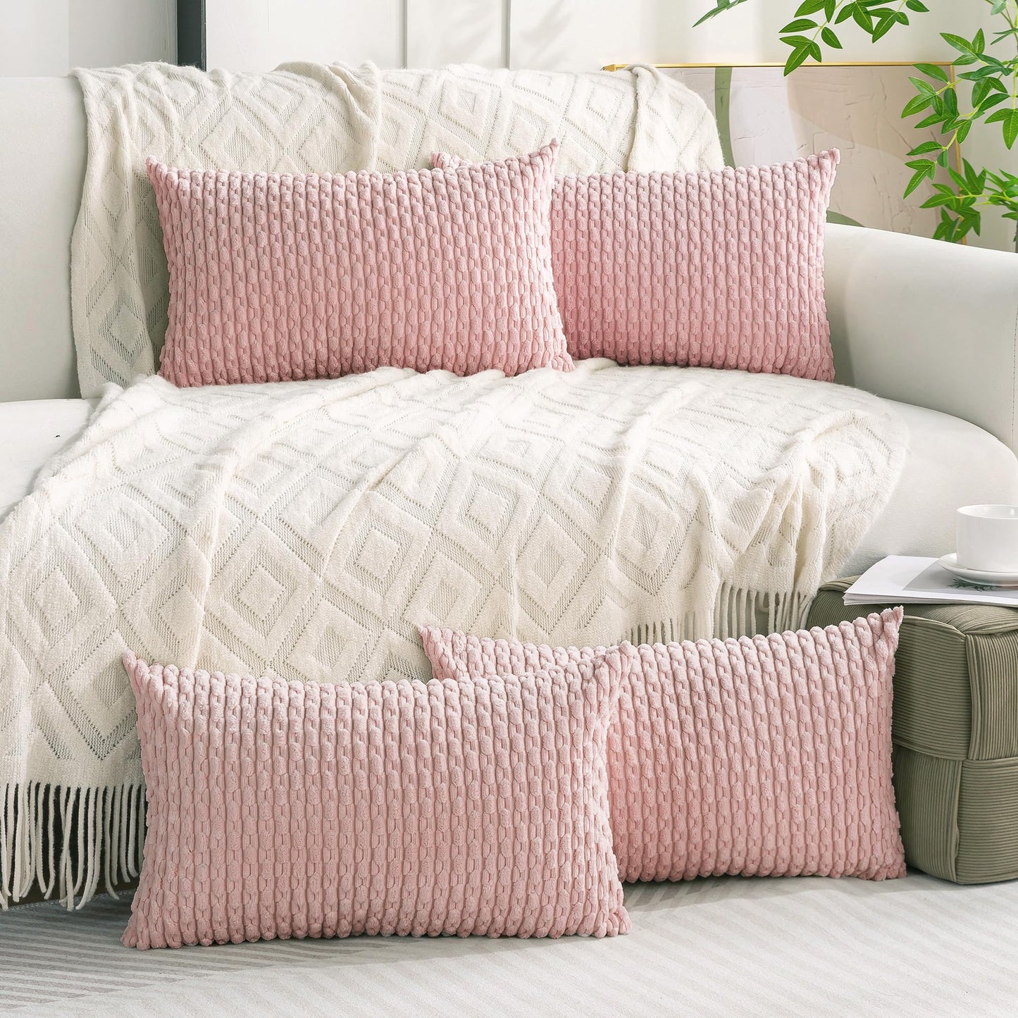 Set of 4 Neutral Decorative Throw Pillow Covers 18x18 Inch Corduroy Pillow Covers for Bed Couch Sofa Living Room Soft Square Cushion Cases