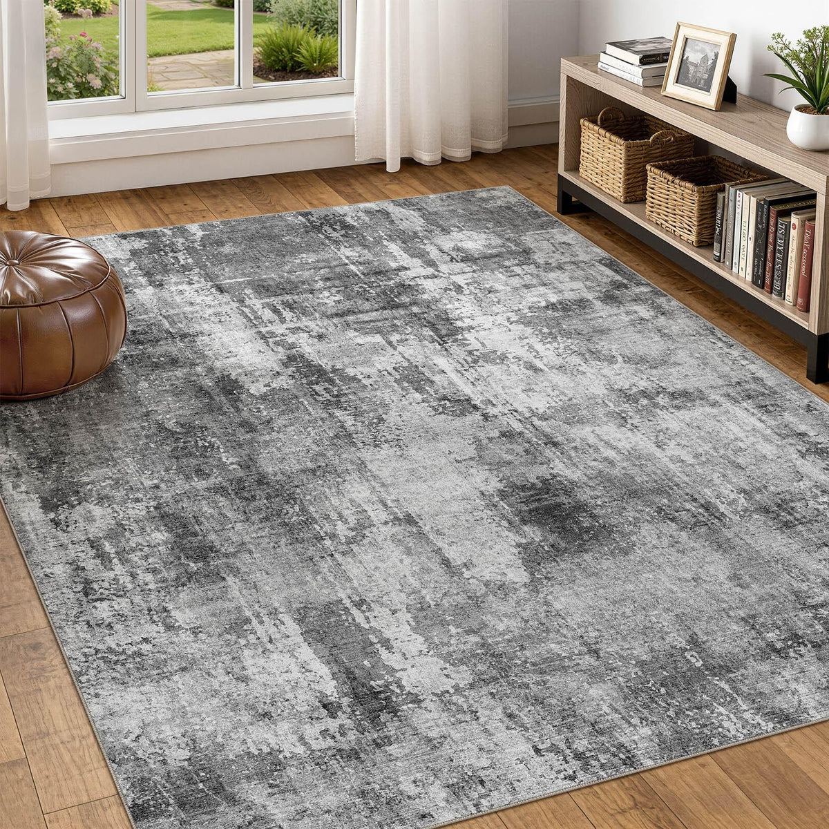 DMOYEST 8x10 Area Rug for Living Room Washable Abstract Indoor Carpet | Neutral Modern Low Pile Rugs Kid & Pet Friendly Large Soft Thin Carpet for Bedroom Dining Room - Grey Blue