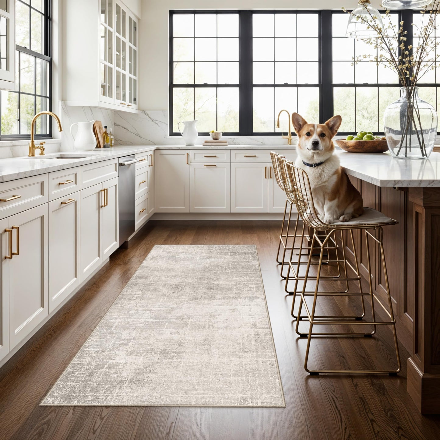2x6 Hallway Washable Runner Rug : Vintage Soft Kitchen Laundry Runner with Non Slip Backing Farmhouse Entryway Living Room Floor Mat Stain Resistant Carpet for Bedroom Bathroom Distressed Beside Rug