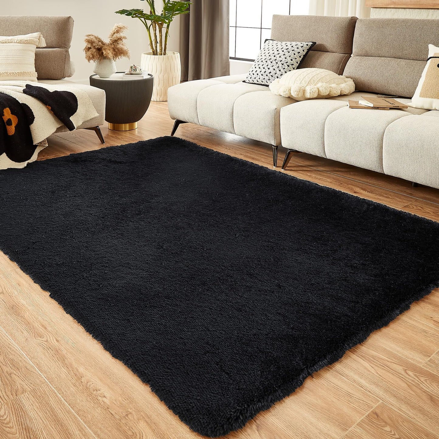 Floralux Rugs for Living Room, 6x9 Large Shag Area Rug, Tie-Dyed Light Grey Soft Fluffy Carpets for Bedroom