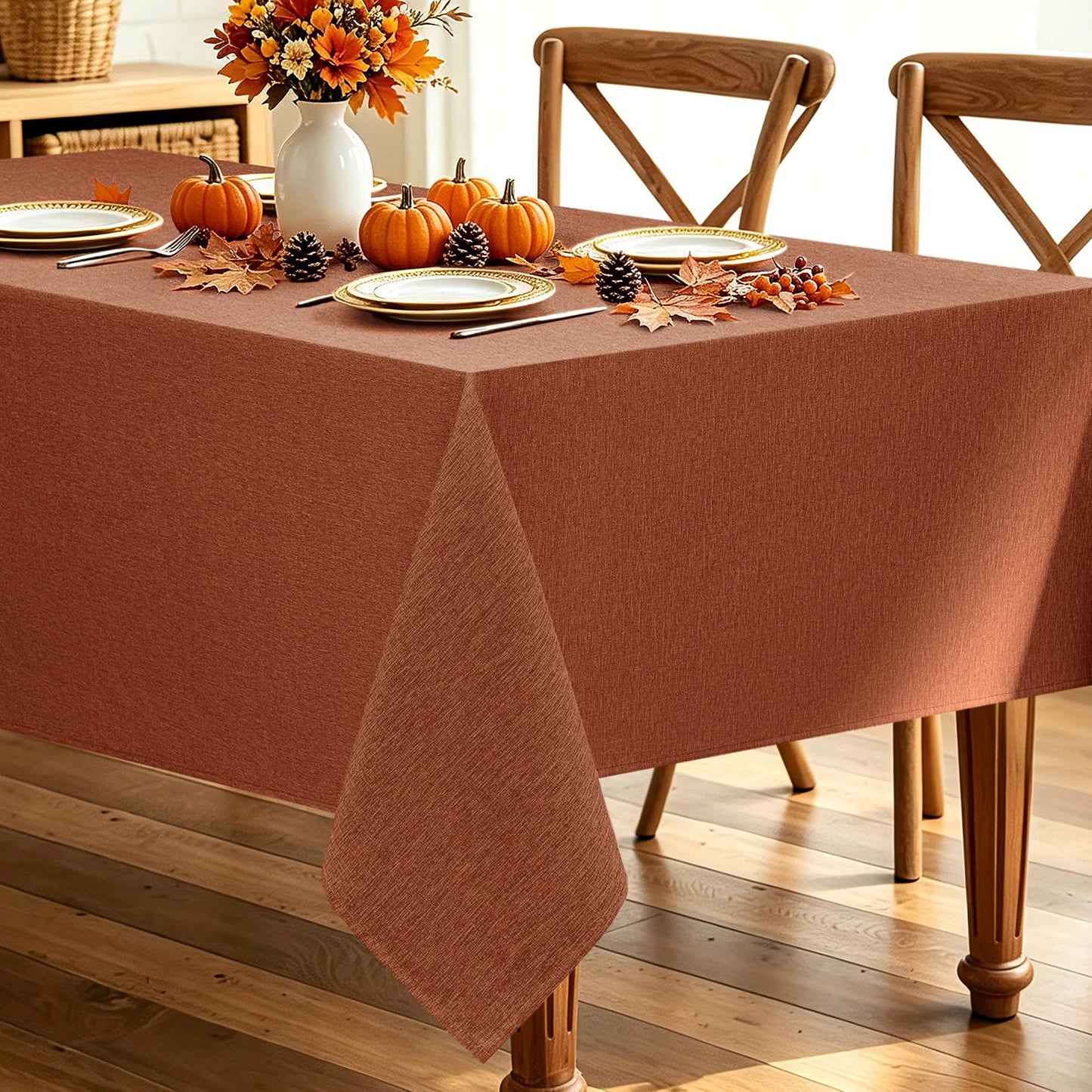 Decorelia Faux Linen Round Tablecloths 60 inch, Waterproof Decorative Washable Texture Rustic Circle Table Cloth Cover for Dining Kitchen Party Farmhouse Outdoor(Round (2-4 Seats),Sage Green)