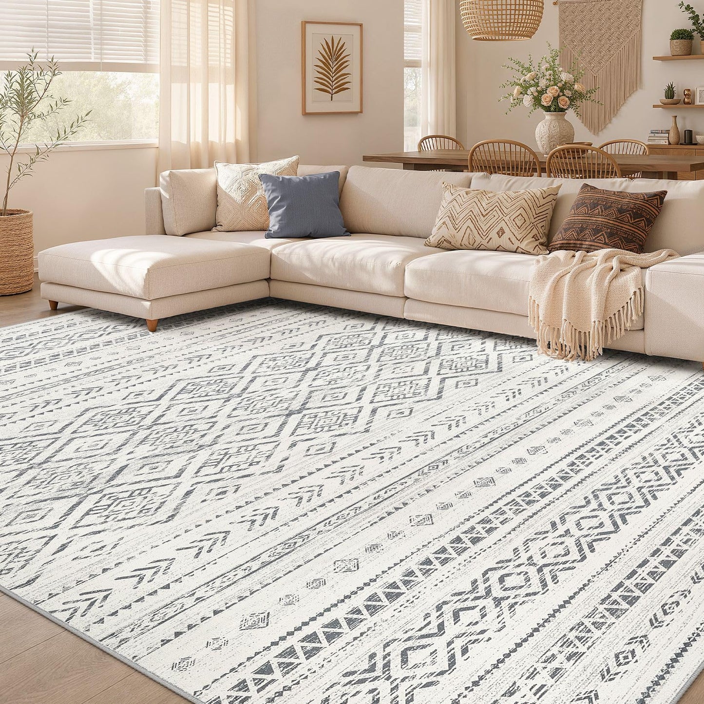 Nakagishi Boho 5x7 Area Rug Living Room Rugs Machine Washable Beige/Brown | Soft, Pet & Kid Friendly, Carpet for Living Room/Bedroom/Office/Kitchen/Nursery, Daily Home Decor Stain Resistant Moroccan
