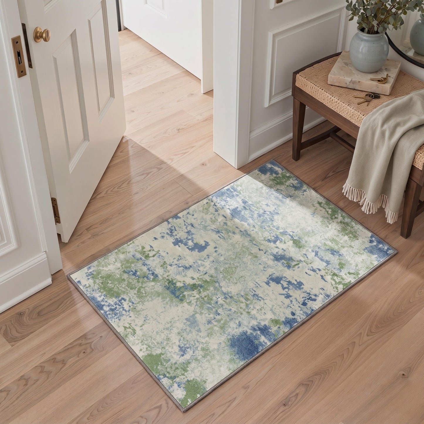 BEIMO 5x7 Green Abstract Area Rug, Washable Non-Slip for Bedroom | Soft Low-Pile Carpet, Lightweight and Easy to Vacuum, Sage Living Rooms, Dining Rooms, Bedrooms, and Home Offices